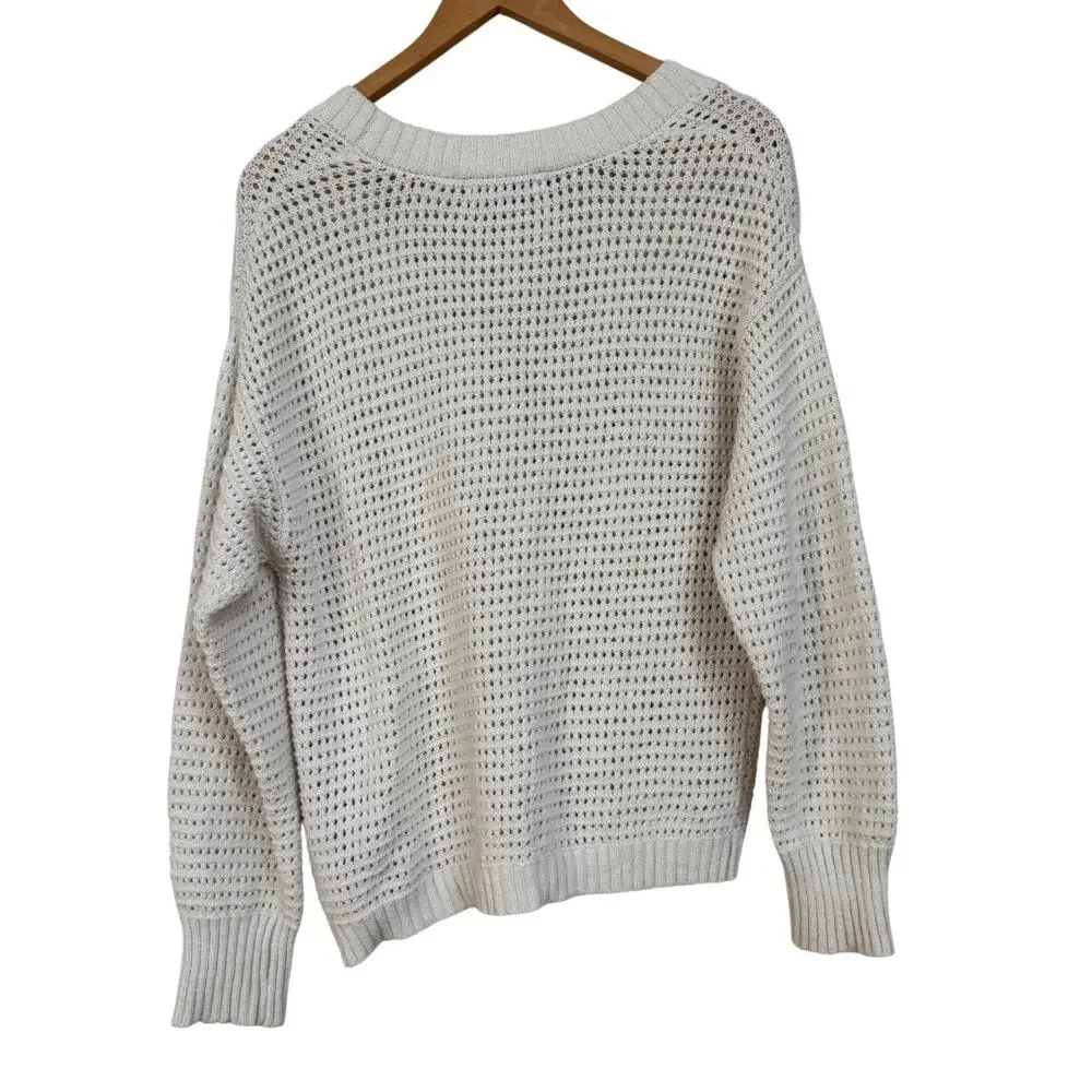 Sanctuary Slouchy Cotton Open Knit Cardigan Cream Women's M Cottagecore Boho